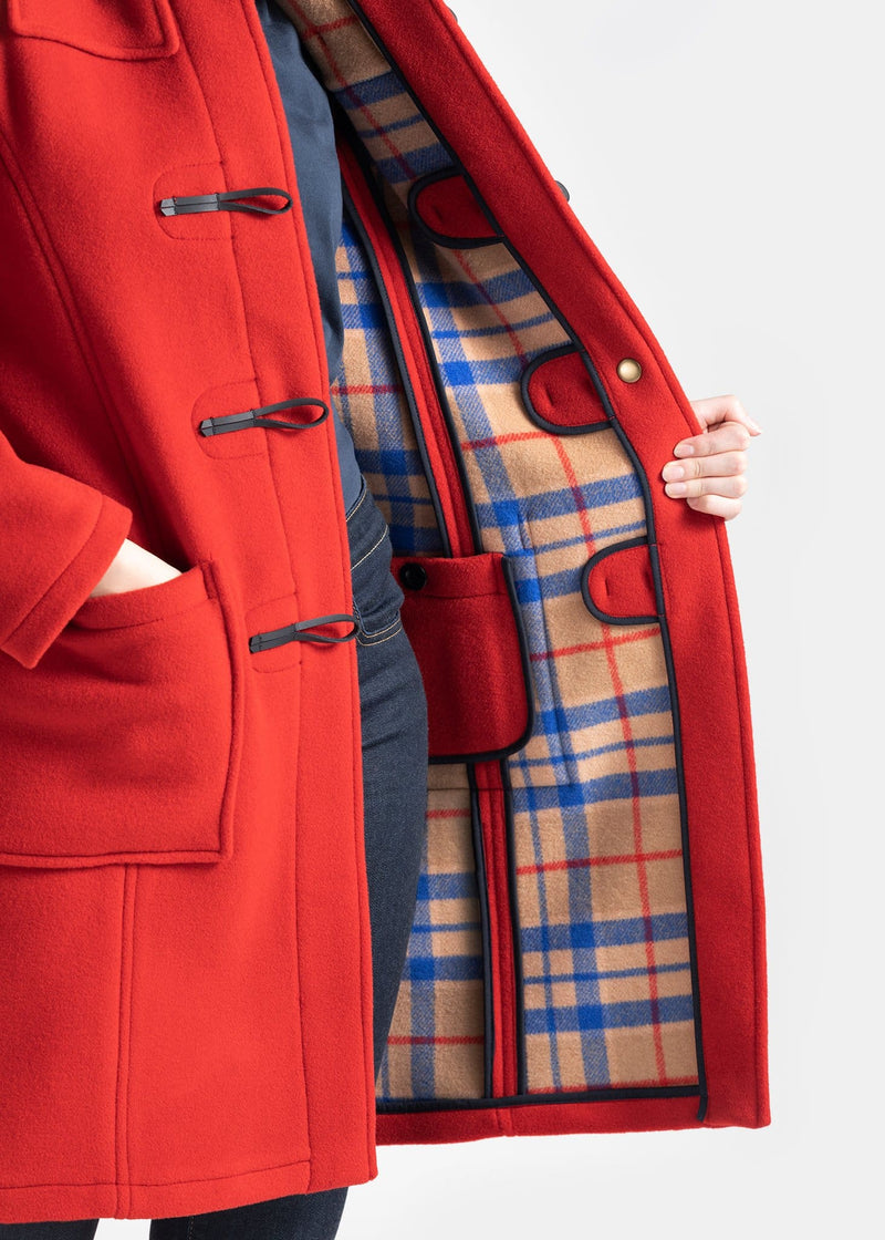 Women's Long Slim Fit Duffle Coat Red Thomson